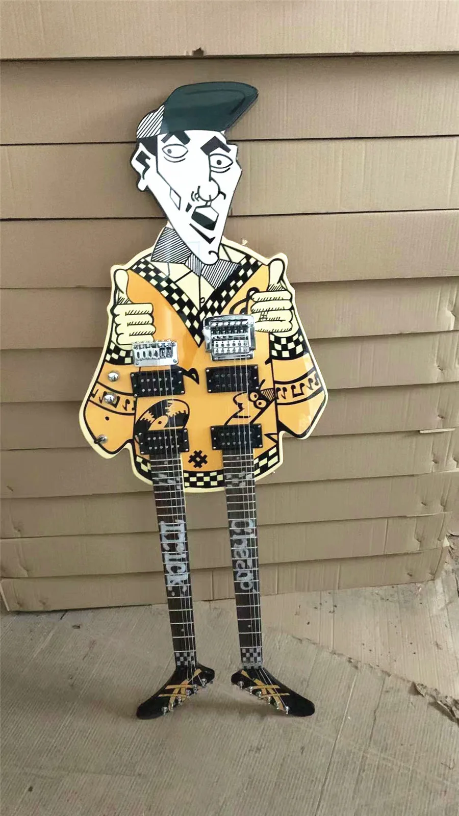 High quality customized version of human foot electric guitar hand-painted plaid yellow light paint free shipping