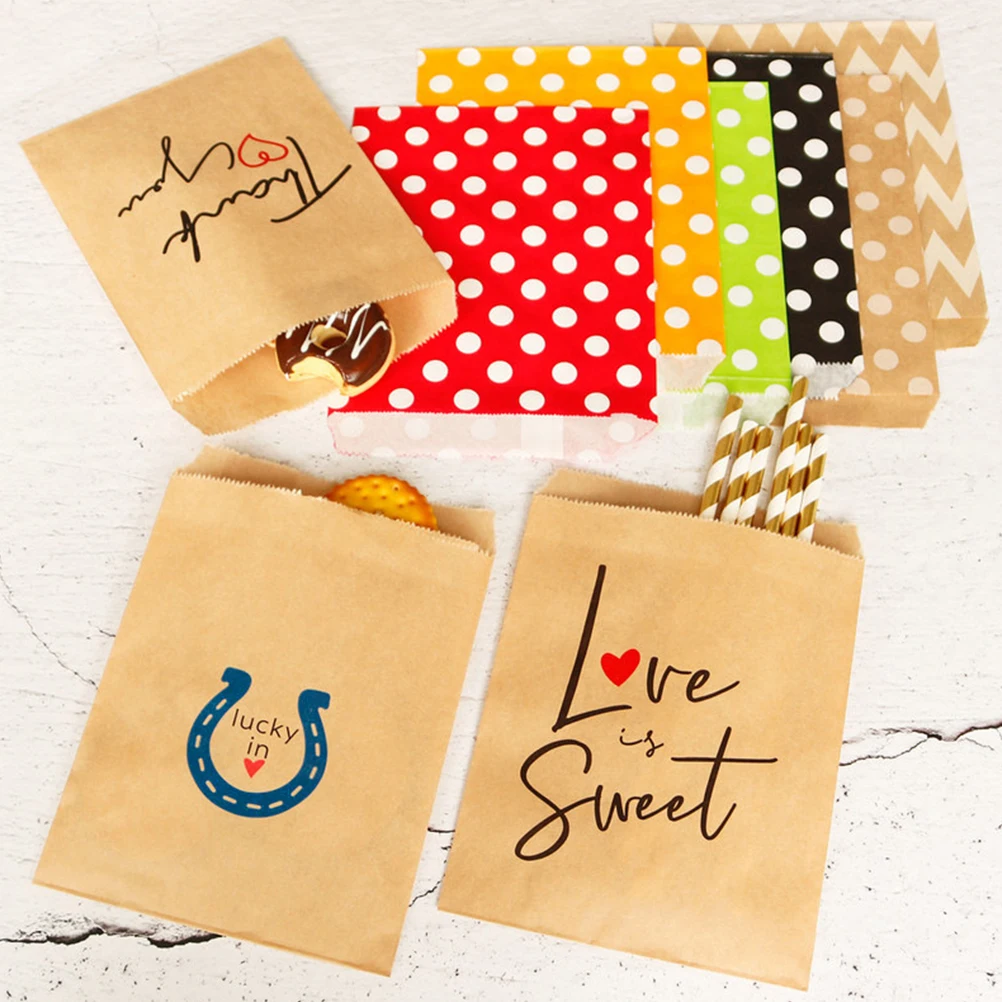 

100pcs Food Paper Bags Greaseproof Waterproof Premium Packaging For Dessert Biscuit Snack Cookie Party Favors Candy Gift Bags
