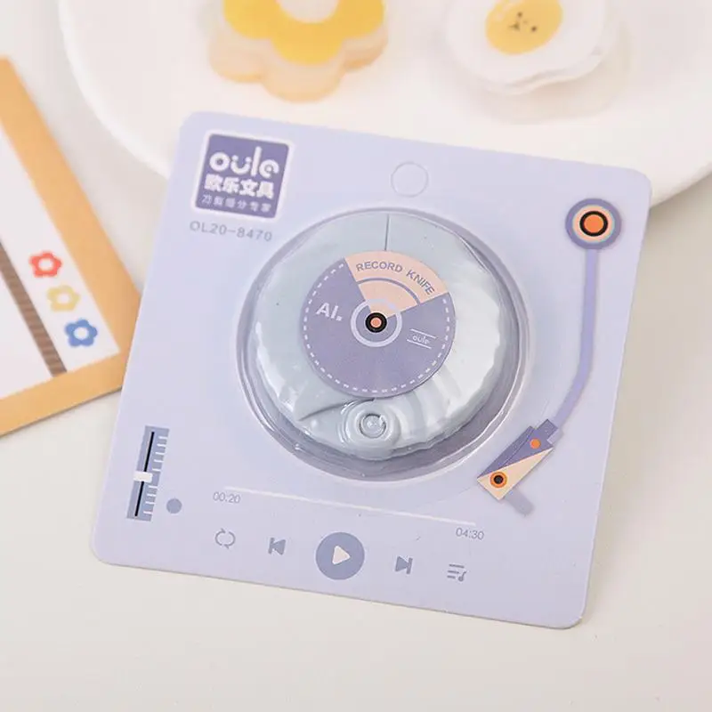 Art Knife Cute Record Shaped Mini Retractable Utility Knife DIY Tools Student Art Supplies Stationery Pocket Art