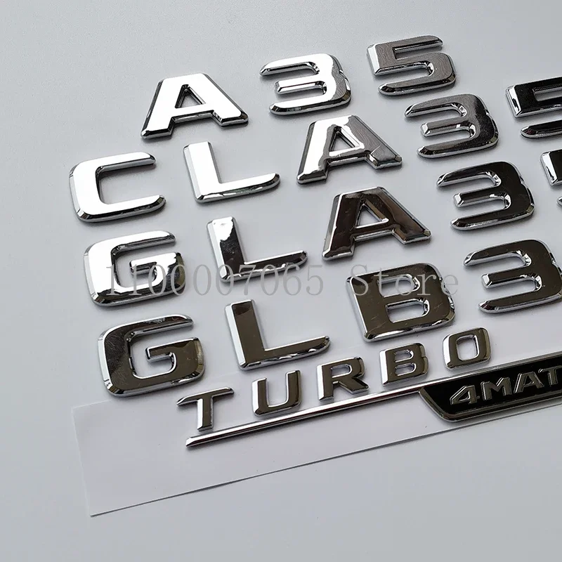 2017 Chrome Letters A35 CLA35 GLA35 GLB35 Turbo 4matic Emblem for Car Fender Trunk W177 W117 X156 X247 Sticker