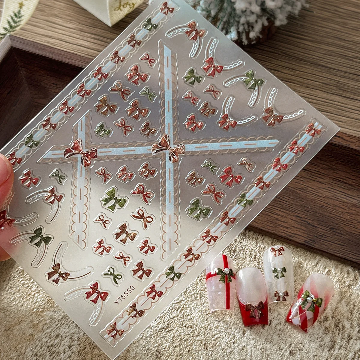1pcs 5D Embossed Christmas Snowflake Bow Nail Art Stickers Sweet French Fashion Decorative Stickers for Home Decoration Decals