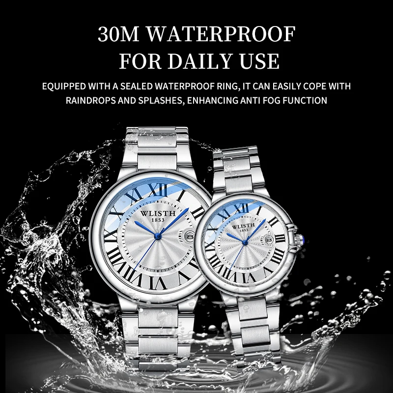 Jam Tangan Pasangan Model Baru Jam Tangan Pria Bisnis Jam Tangan Baja Tahan Karat Jam Tangan Tahan Air Jam Tangan Kuarsa Jam Tangan Pasangan Mewah