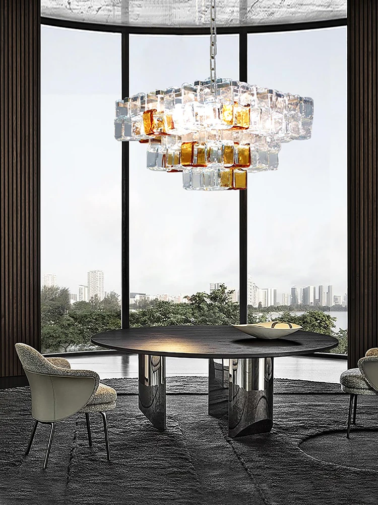 Glass Ice Cube Italian Designer Led Chandelier Home Decor Hanging Lamps for Ceiling Living Room Atmospher Restaurant Lustre