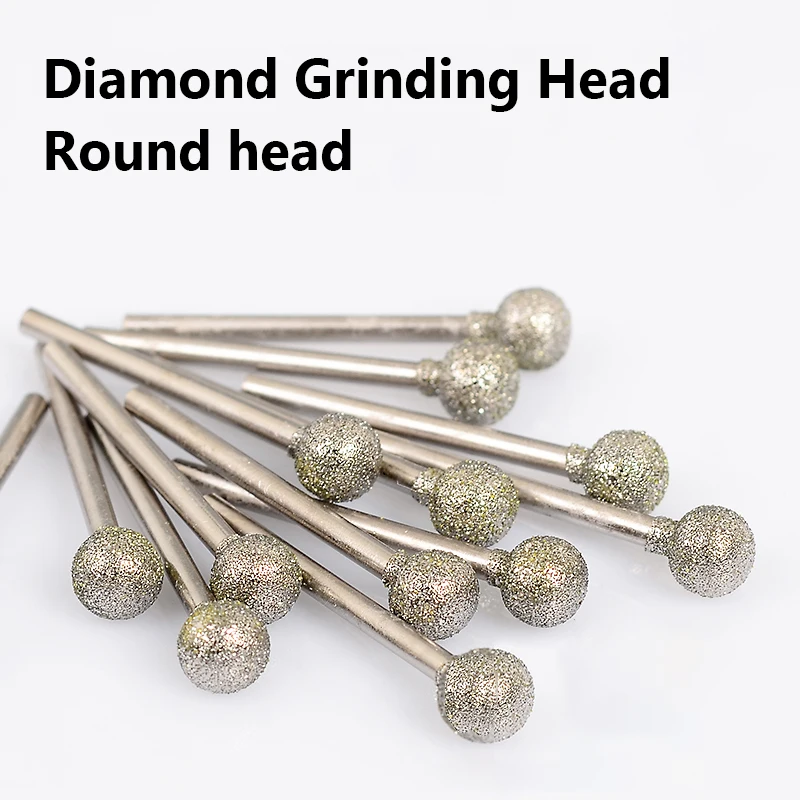 Spherical Diamond Grinding Point F Needle,2.35/3mm Shank,for Burrs Engraving Rotary Tools,60 Grit