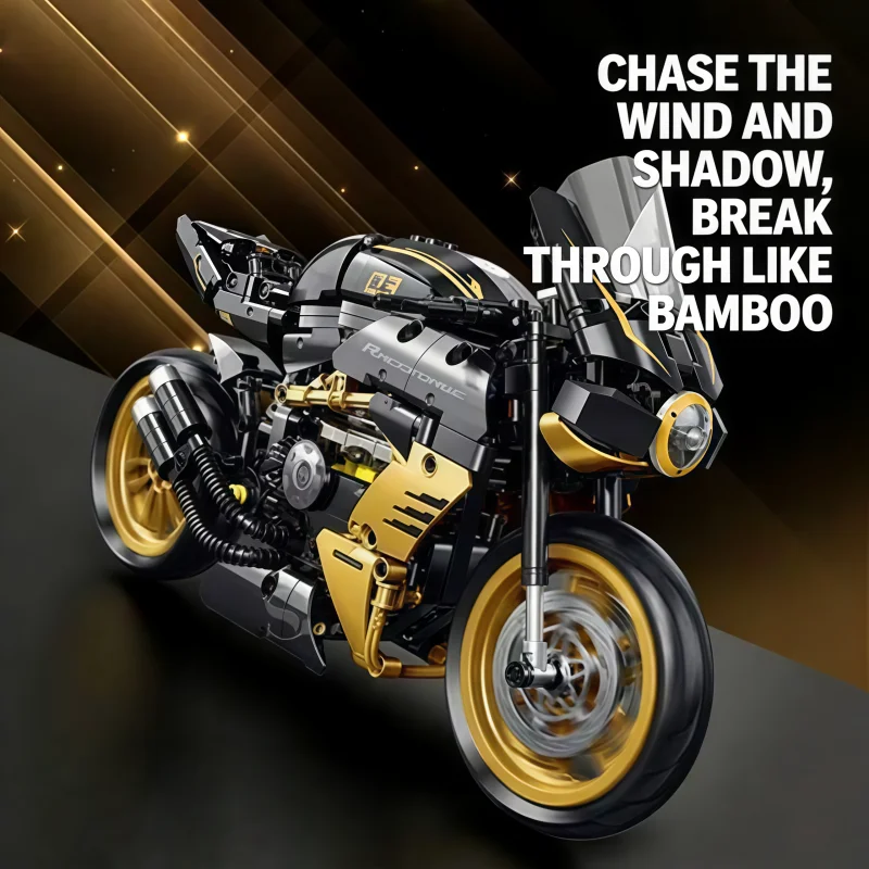 

Модель гоночного мотоцикла из кирпичиков: Ретро-спортбайк в масштабе 1:8, сборная модель для демонстрации