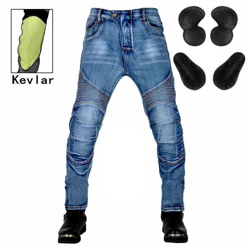 New  MOTO Aramid pants motorcycle riding cotton jeans four seasons Knight pants anti-fall high elastic pants with 4 knee pads