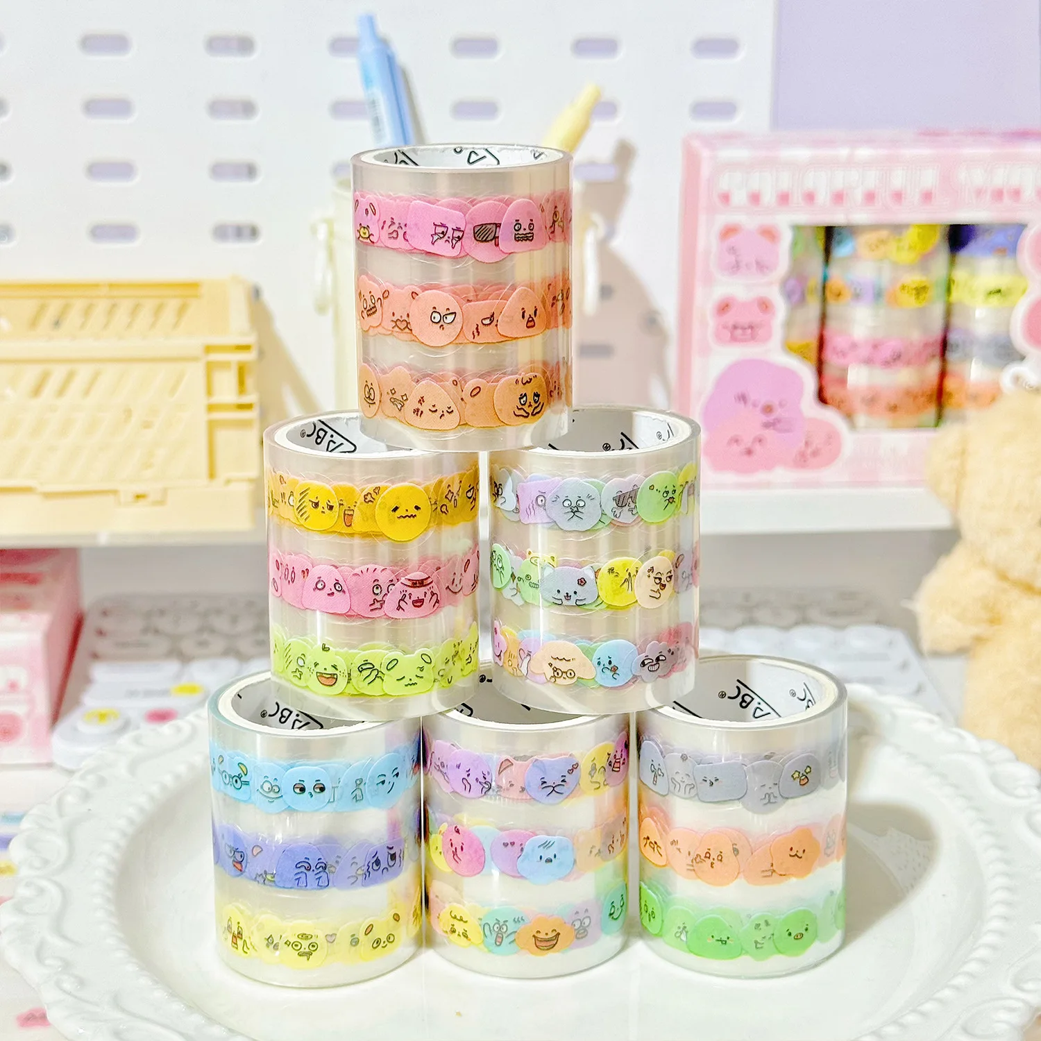 

6 рулонов декоративной ленты и наклеек серии Cute Mood в коробке для скрапбукинга, рукоделия и оформления альбомов