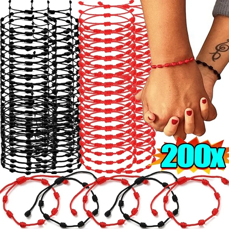 Black Red String 7 Knots Bracelets for Protection Good Luck Amulet for Success Handmade Rope Couple's Bracelet Lucky Bangles