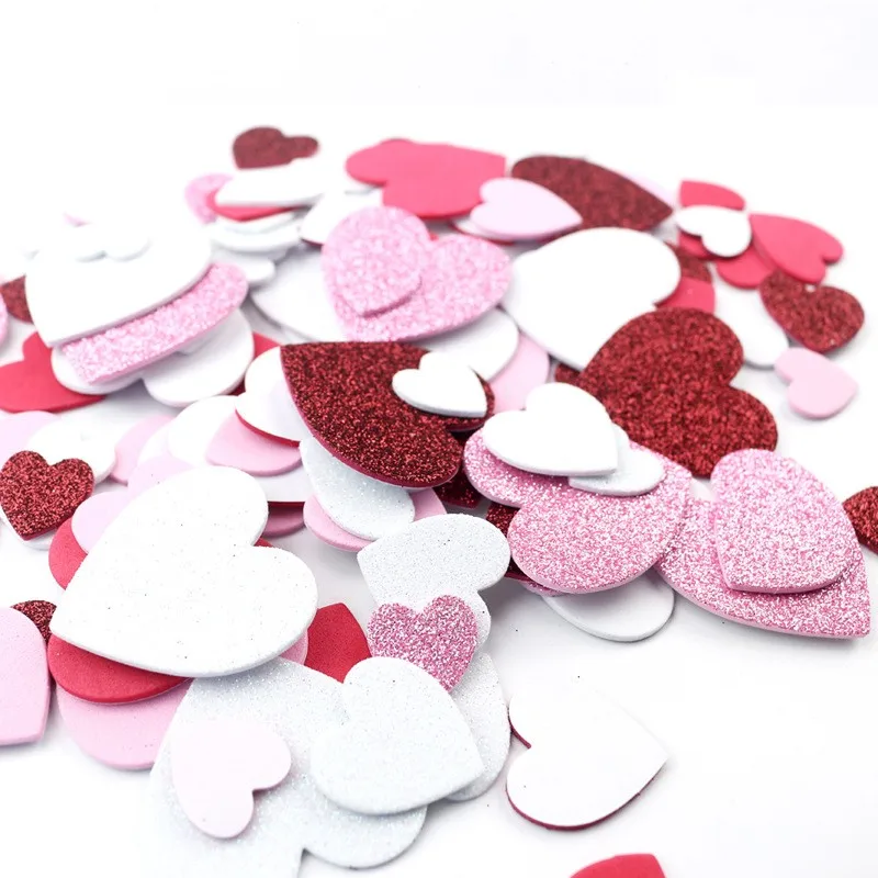 120 PCS Self Adhesive Glitter Heart Foam Stickers DIY Valentine\'s Day Gift Love Decals Kids Children for Art Craft Party Decor