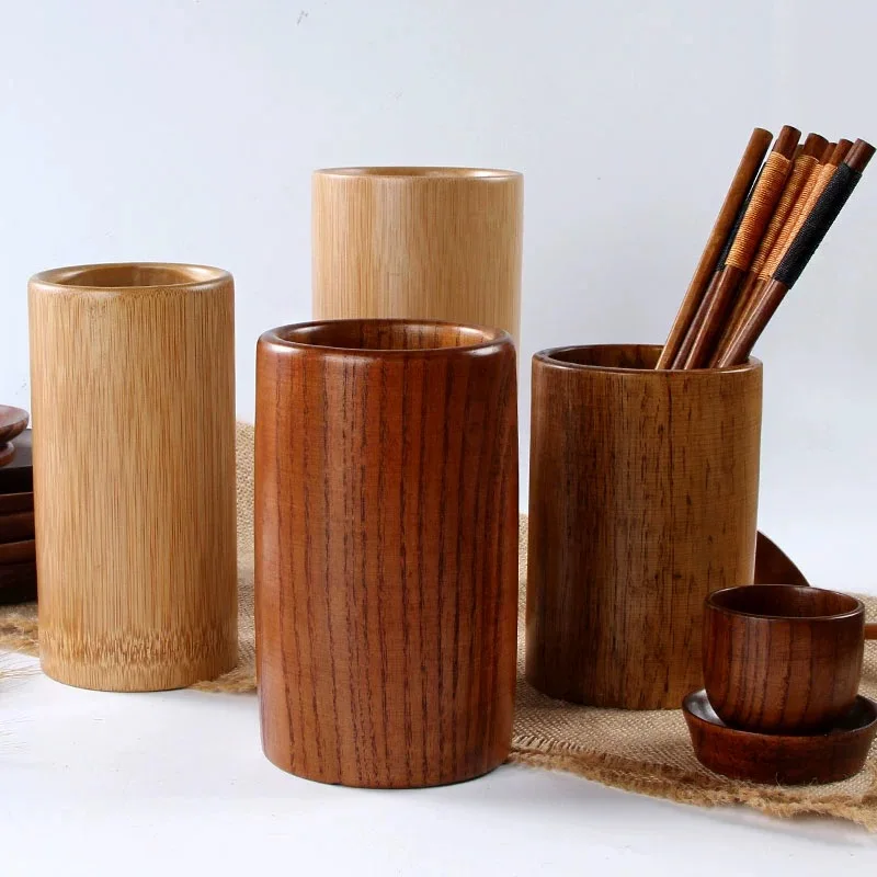 Bamboo Wooden Chopstick Cylinder Tableware Drainage Kitchen Storage Container Bamboo Sign Cylinder Restaurant Supplies