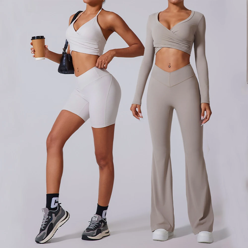 

2PCS Yoga Suit Sports Set Women Tracksuits Gym Set Women Running Training Flared Pant Long Sleeve Sports Shirt Workout Clothing