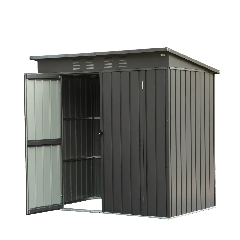 

Backyard Storage Shed with Sloping Roof Galvanized Steel Frame Outdoor Garden Shed Metal Utility Tool Storage Room with Latches and Lockable Door (6x4ft, Dark Gray)