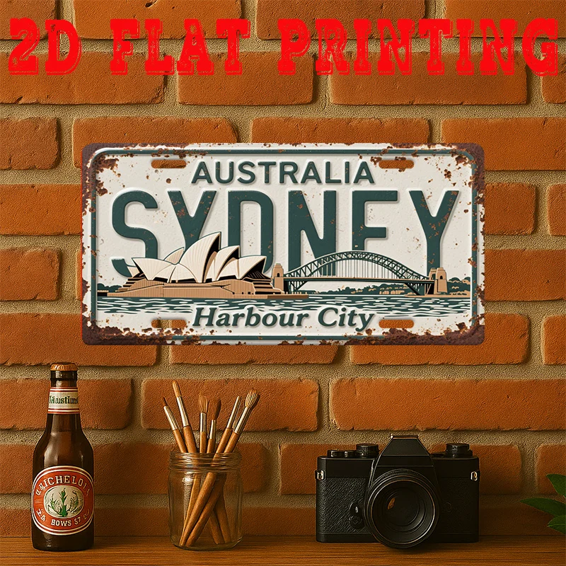 2D Flat, 1pc Vintage Sydney Australia Metal  Sign Opera House & Harbour Bridge Retro Wall Art, Decor for Home, Office
