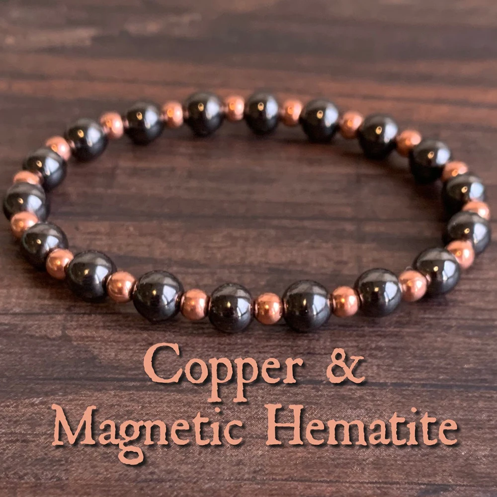 MG1415 Genuine Copper & Magnetic Hematite Wrist Mala Bracelet High Quality Womens Malas Spiritual Energy Bracelet