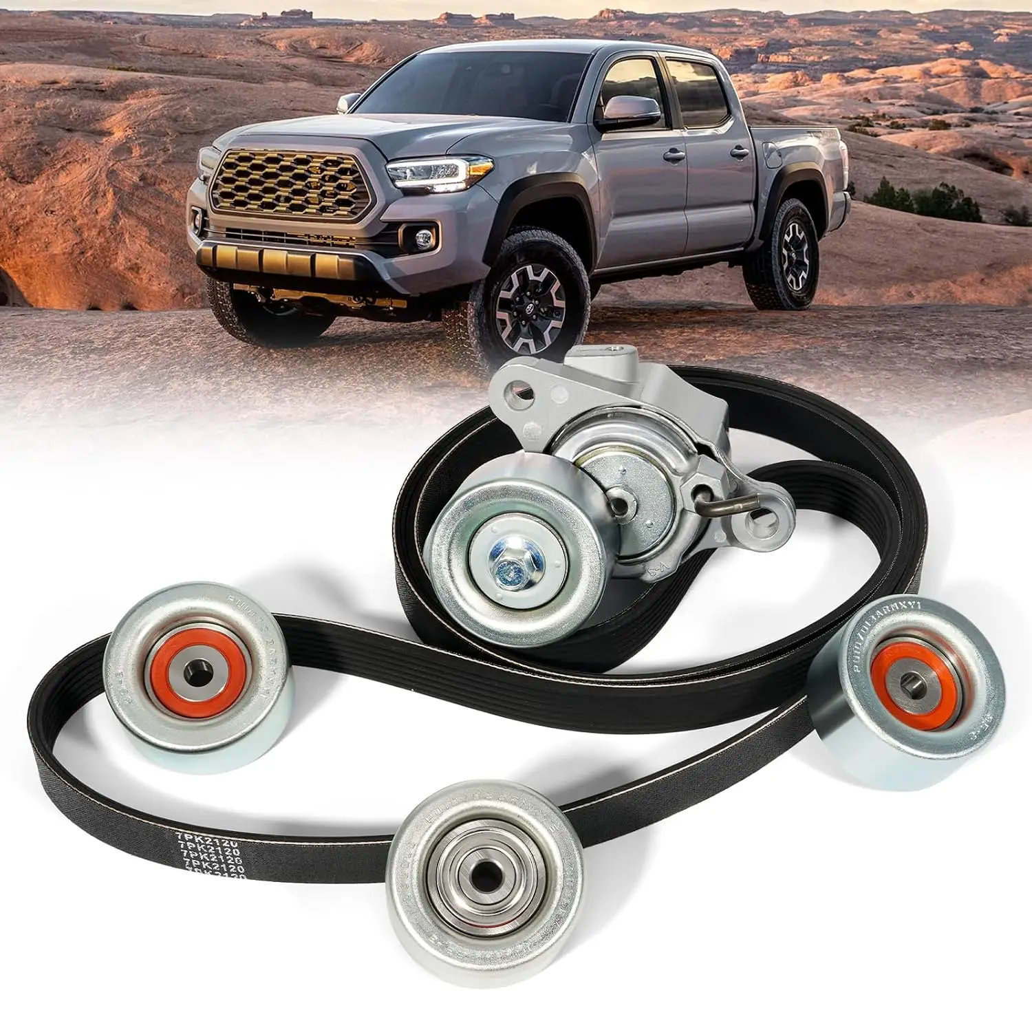Drive Belt Tensioner Pulley Kit Component Replacement Fits 2016-2023 Toyota Tacoma 3.5L V6 - Replaces 7PK2120 1662031090 39424 166200P010