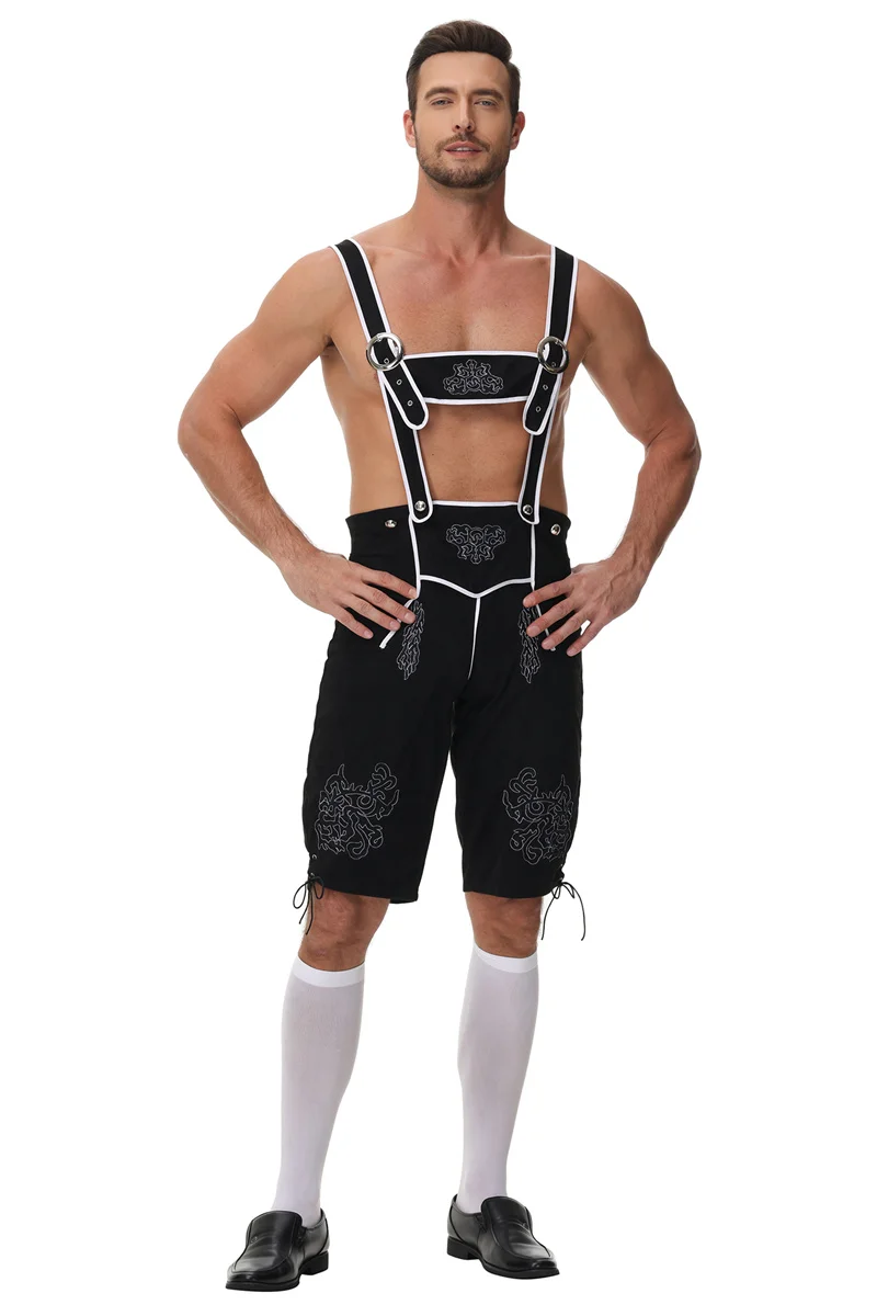 الرجال الألمانية مهرجان أكتوبر Lederhosen زي البافارية البيرة مهرجان حزب تأثيري الأسود براون الحمالات السراويل