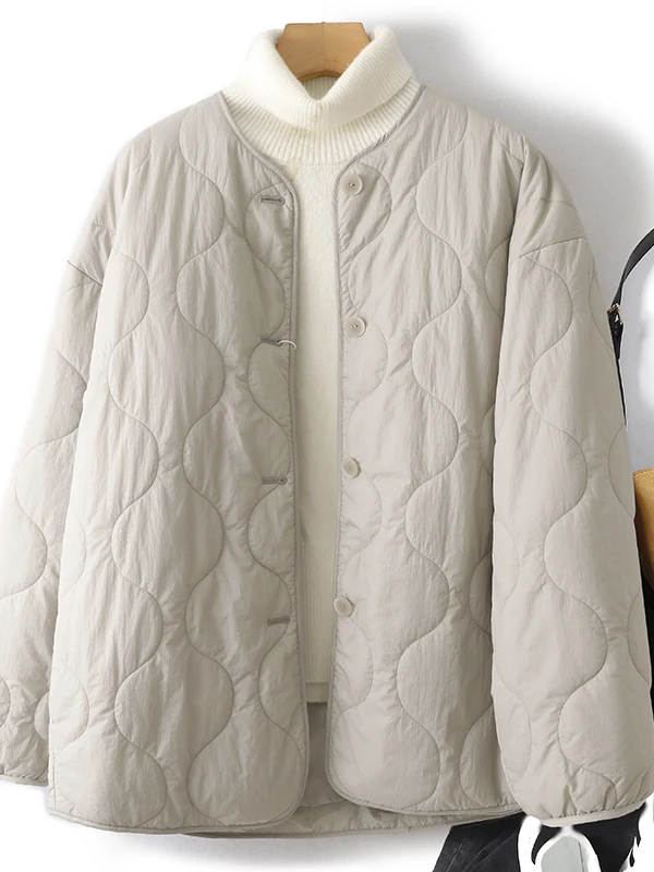 

Lightweight Cotton Jaet Women's Winter Faion Versatile High-End Loose round Ne Casual Thiened Warm Cotton Coat