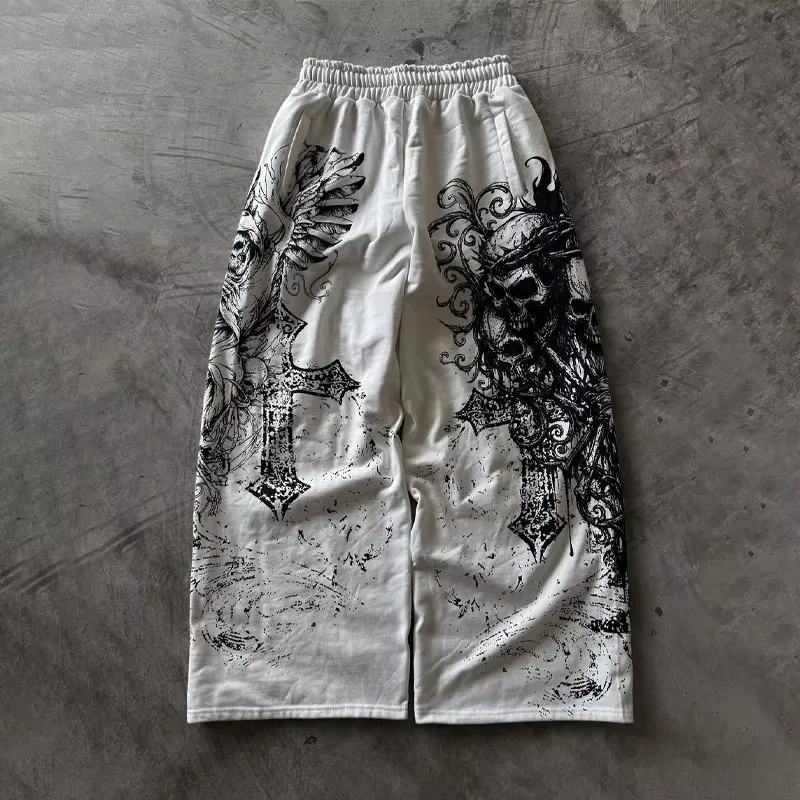 Y2K Unisex Retro Casual Pants Gothic Skull Direct Spray Printing Floor Pants Oversized Streetwear Fashion Men's Clothing Joggers