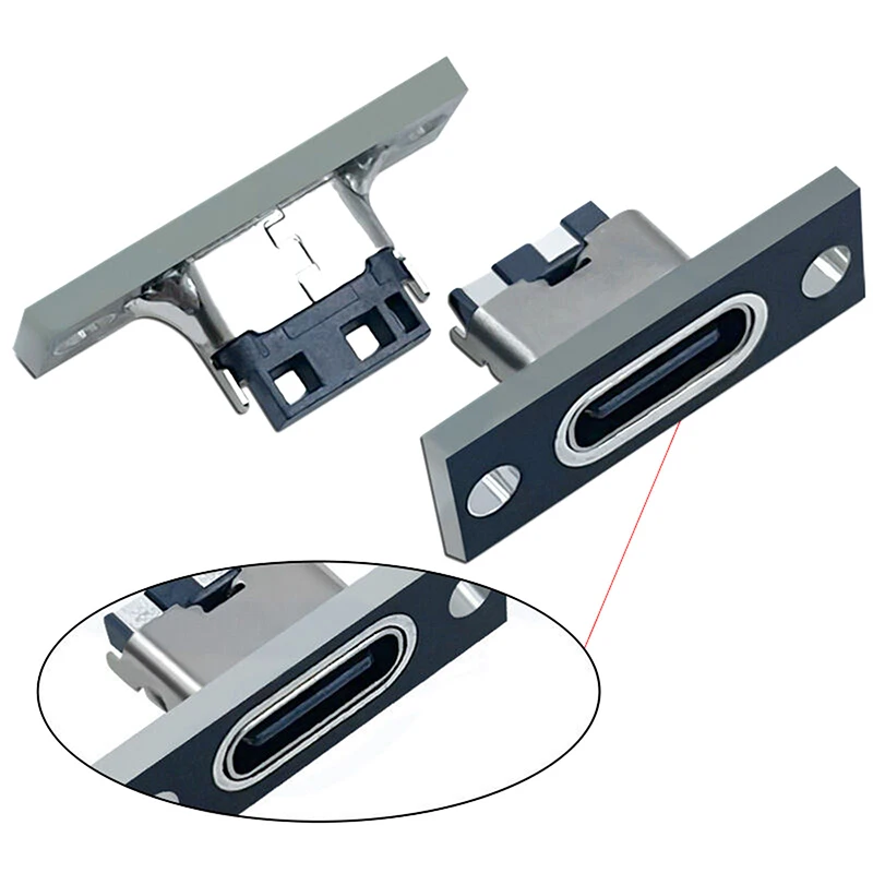 -5Pcs USB 3.1 Type C Socket With Screw Fixing Plate Type-C USB Jack 3.1 Type-C 2Pin 4Pin Female Connector Jack Charging Port