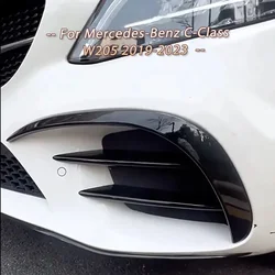 For Mercedes-Benz C-Class W205 C200 C260 2019-2023 Car Front Bumper Wind Knife Grille Trim Cover Fog Lamp Strip Stickers Black