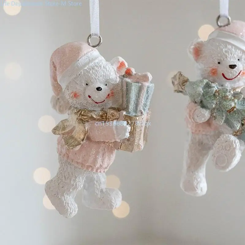 Christmas Couple Bear Resin Set Soft Holiday Decoration for Lover and Families