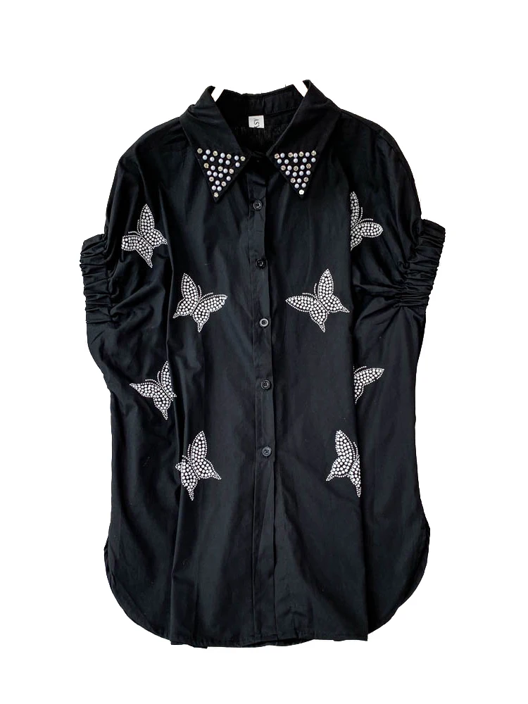

Heavy Embellied Pearl Collar Batwing Sve Design Women's irt Summer New Sle Sweet Anti-Aging Top
