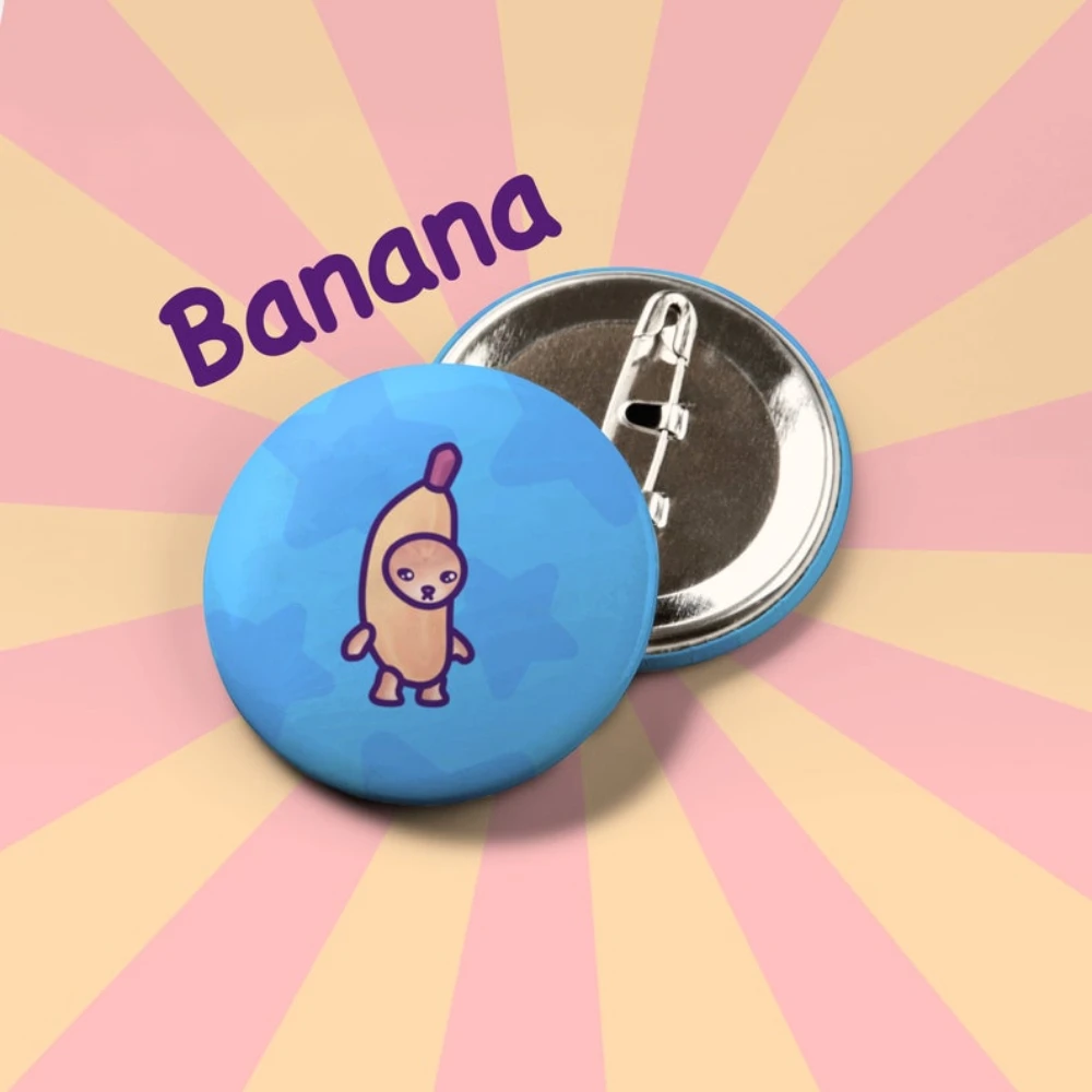 Kawaii Banana Cat Button Pin Animal Badge Brooch 32-75mm