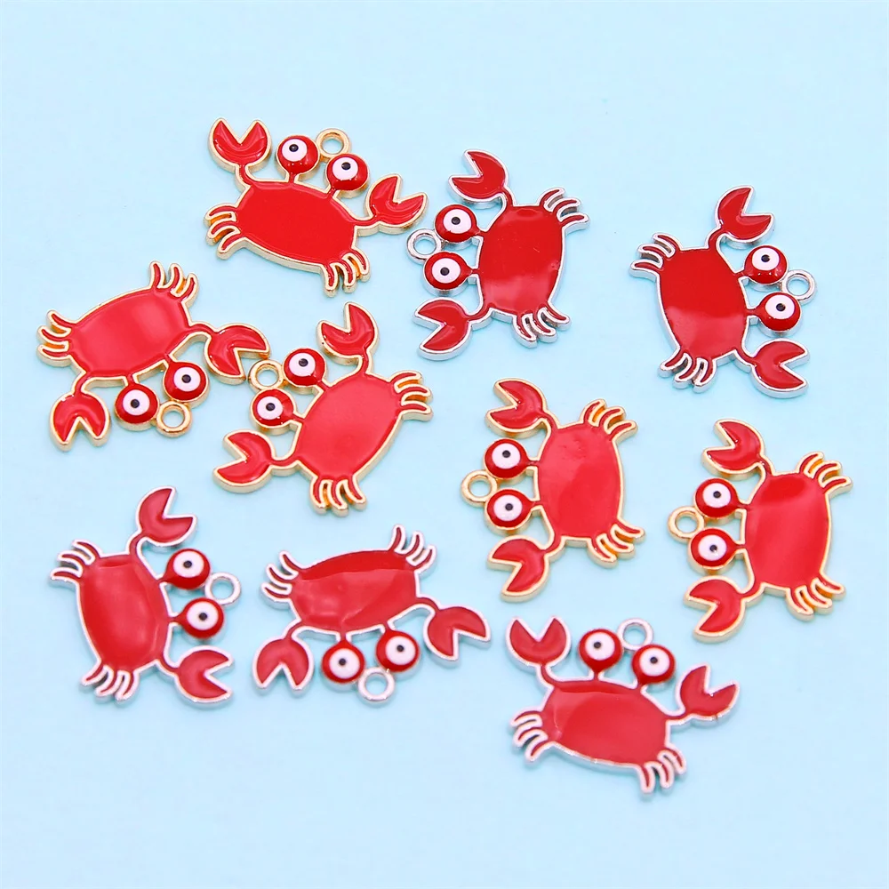 10pcs red crab enamel pendant women\'s handmade necklace bracelet earrings jewelry pendant supplies making accessories wholesale