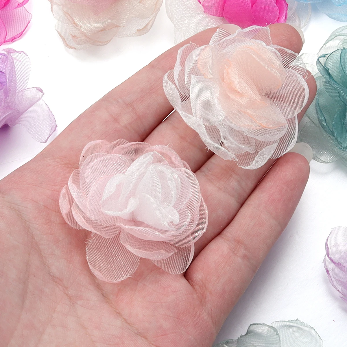 

4Pcs 5cm Chiffon Fabric Artificial Flowers Patch For Wedding Dress Hats Home Birthday Party Banquet Decoration DIY Accessories