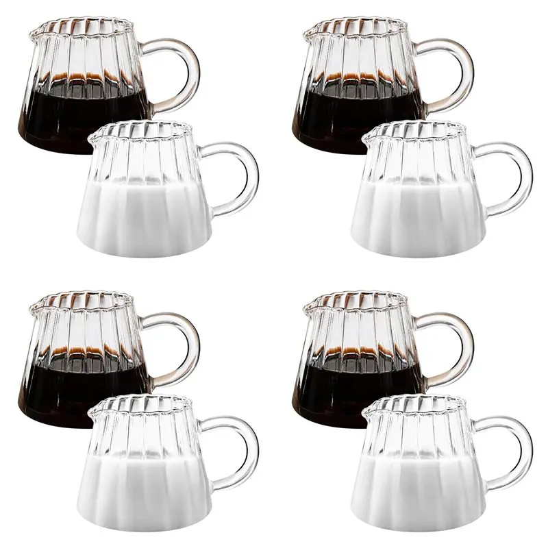 

【ЭФФЕКТИВНЫЙ】Набор из 8 стеклянных кувшинов: стеклянный кувшин для сливок волнообразной формы, стеклянный кувшин для чая, кувшин для кофе и молока, кувшин для взбивания молока.