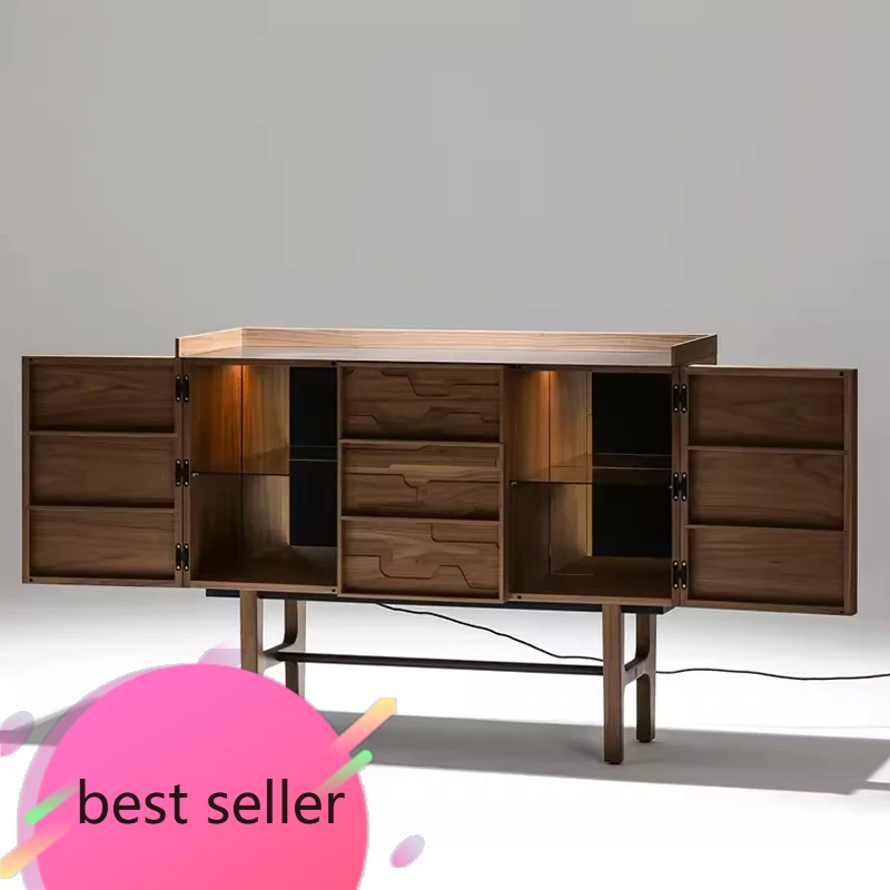 

F Italian Minimalist North American Black Walnut Side Cabinet Living Room Wine Cabinet Wall Locker All Solid Wood