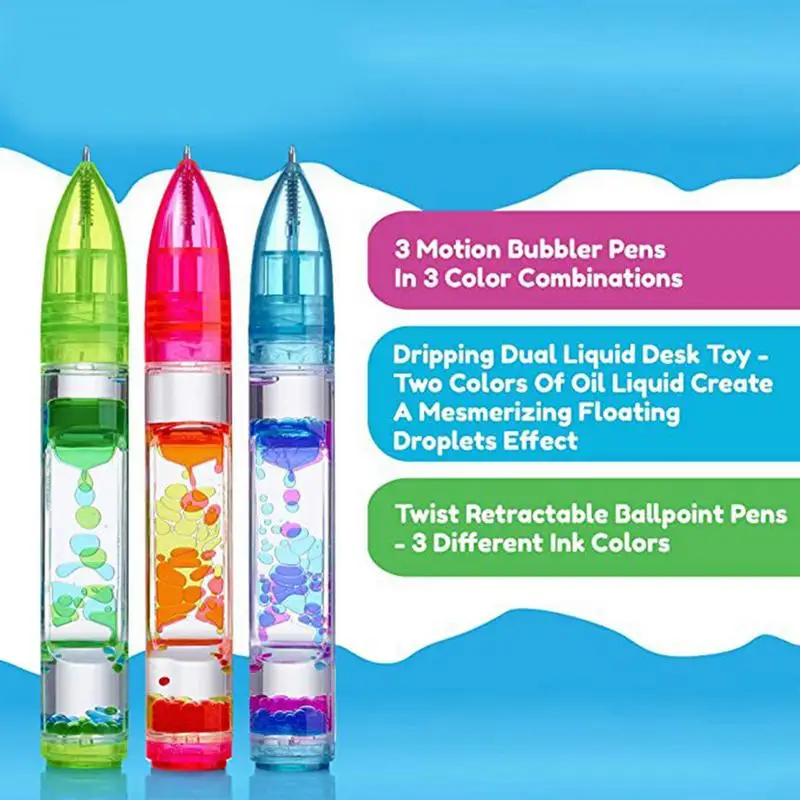 Novelty Liquid Motion Bubbler Fidget Pen for Kids and Adults Stress Relief Sensory Toys Colorful Liquid Timer Home Office Tool