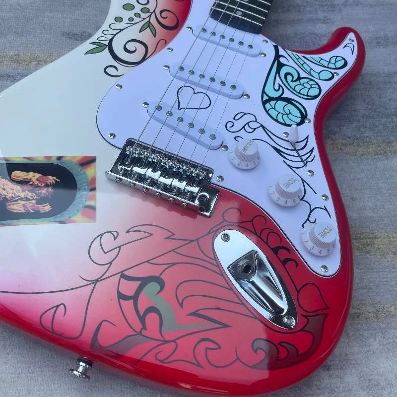 Jimi Graffiti ST Backstage Pass Sticker Electric Guitar, SSS Single Coil Pickups, 2024  Vintage Rock Flower Guitar