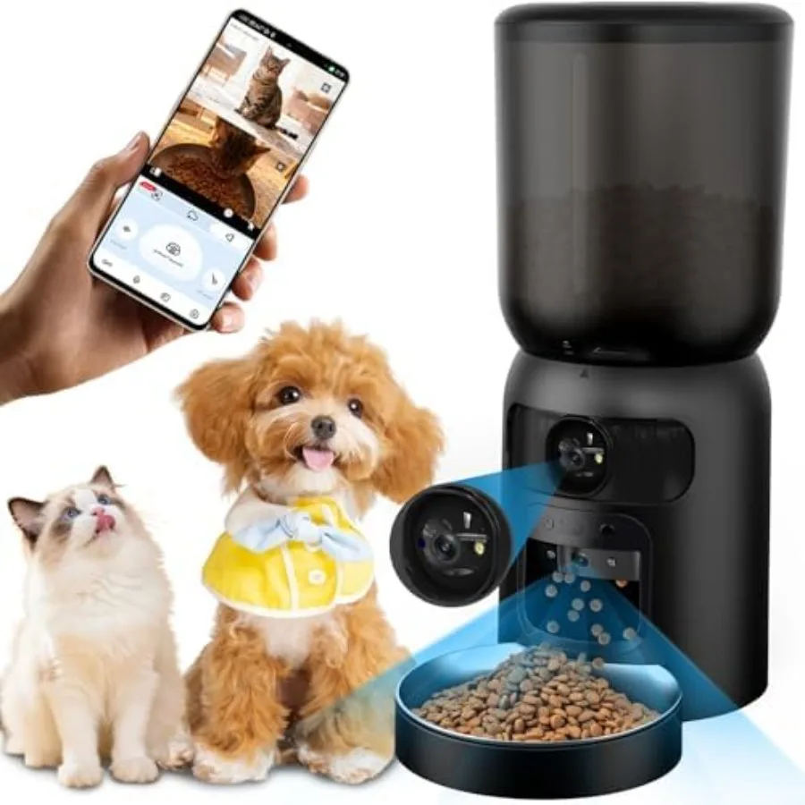 

Automatic Cat Feeder with Dual Camera 5G WiFi App Control: 5L Smart Pet Food Dispenser for Cats Dogs with 2K HD Video Laser Toy