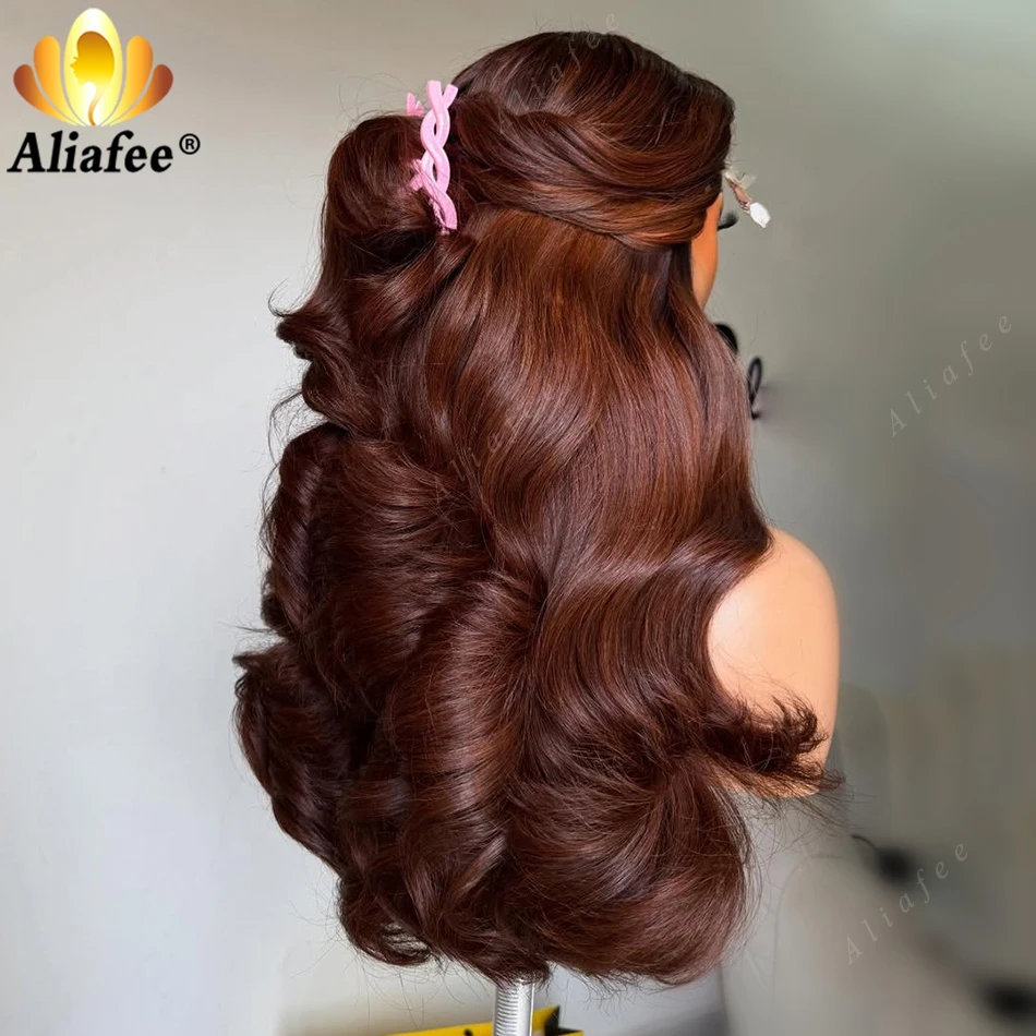 

Reddish Brown Lace Front Wigs Pre Plucked 30 Inch 200% Density Body Wave Lace Frontal Wig with Baby Hair Full Thick Hair Wigs