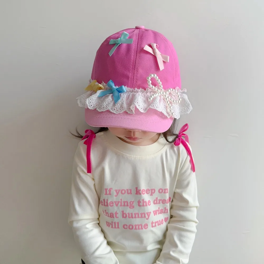 

Sweet Baby Girls Patchwork Lace Bow Peaked Hats Fashion Children Baseball Hat All-match Kids Sunscreen Caps Toddler Cotton Cap