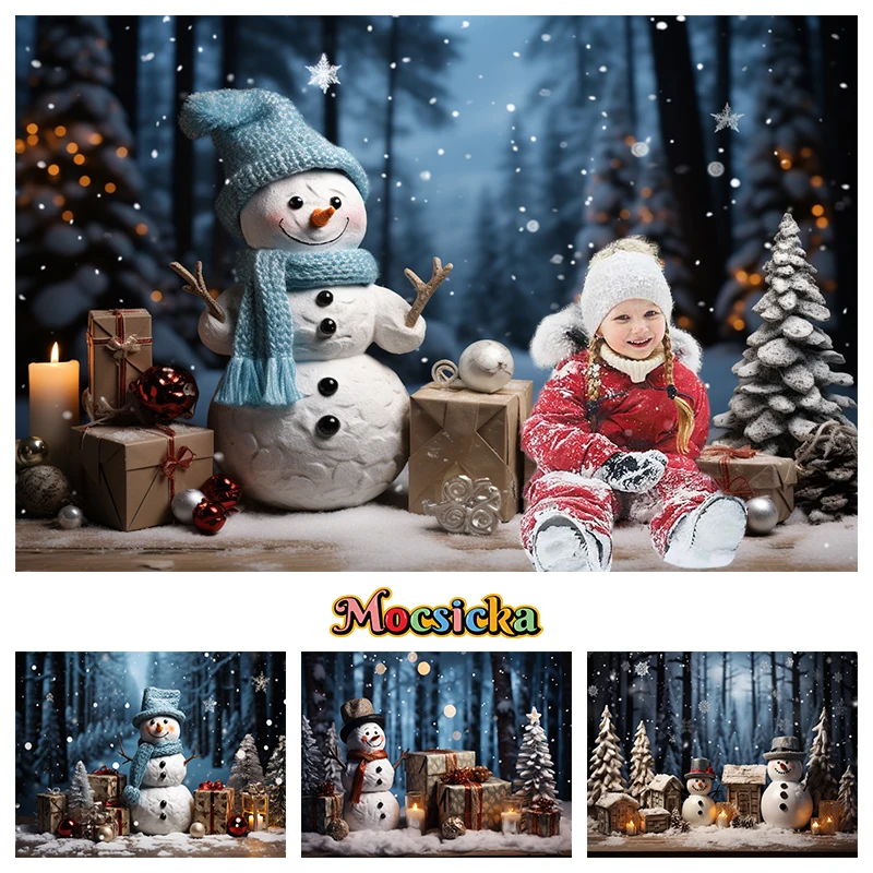 Christmas Tree Snowman Backdrop Baby Shooting Props Winter Background Photography New Year Children Kid Photo Decorations Studio