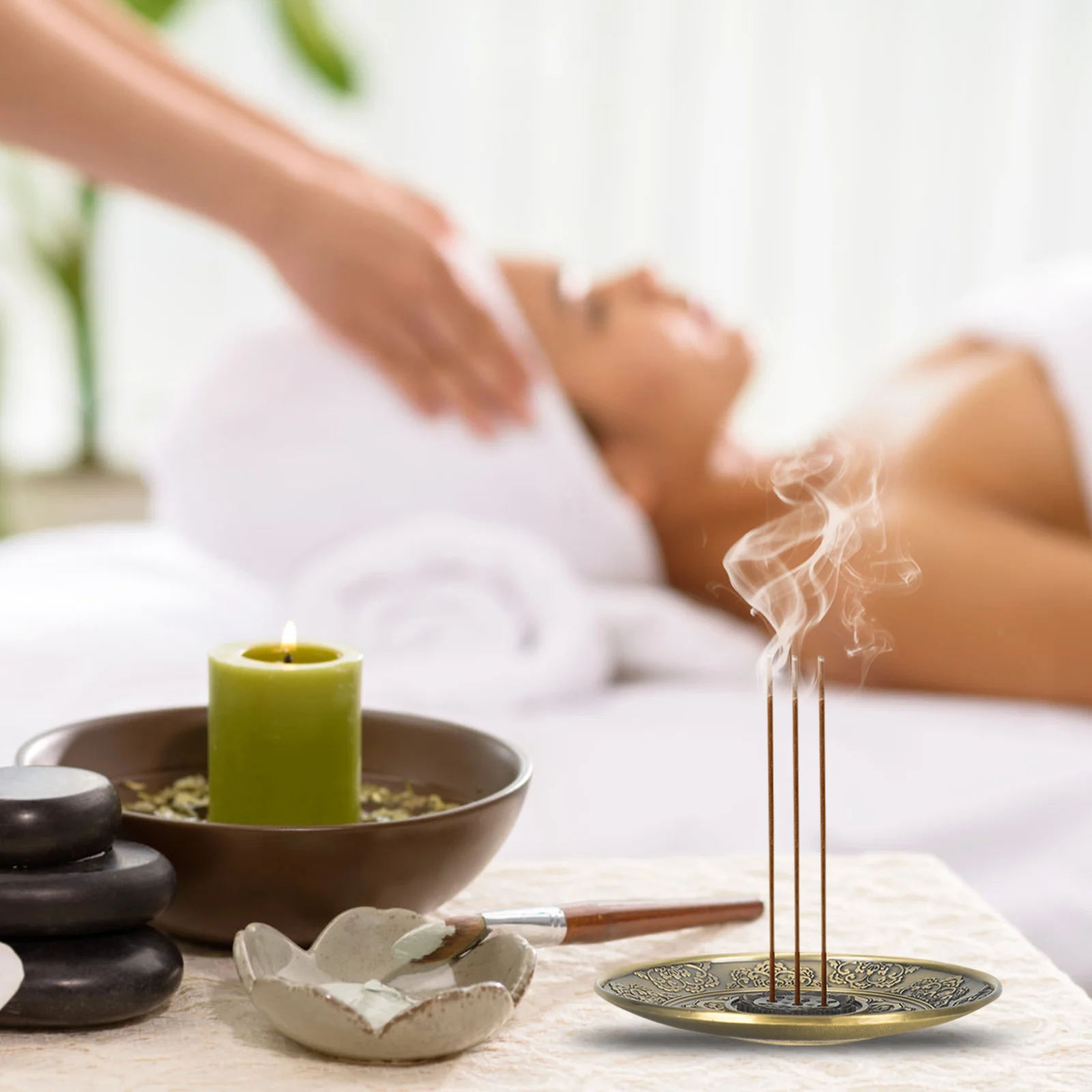 

Strong Bronze Incense Holder with 9 Holes Stylish Lotus Metal Burner for Sticks Ash Tray Home Office Decoration