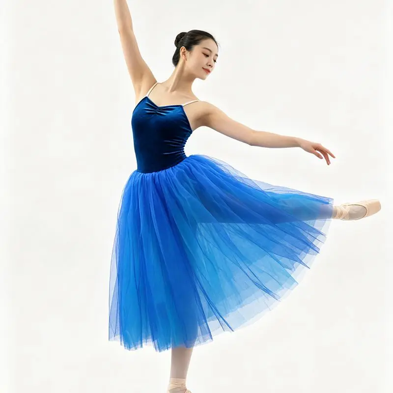 

Blue green Long Romantic Style Ballet Dance Costume Soft Tulle Tutu Rose red Ballerina Dress for Child and Adult