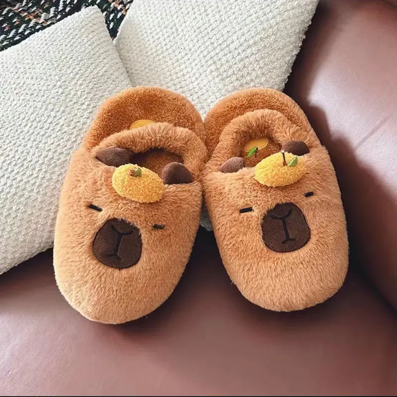 

New Kawaii Capybara Slippers Lovely Floor Bedroom At Home Warm Winter Lovers Shoes For Womens Man Female Non-slip Home Shoes