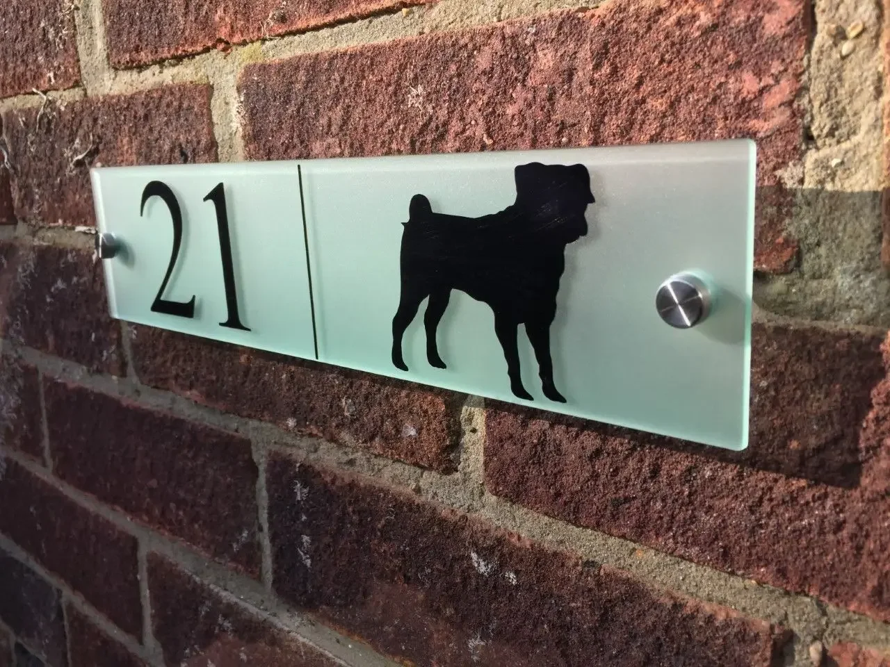 

Customized MODERN HOUSE SIGN PLAQUE DOOR NUMBER FROSTED GLASS ACRYLIC DOG SILHOUETTE