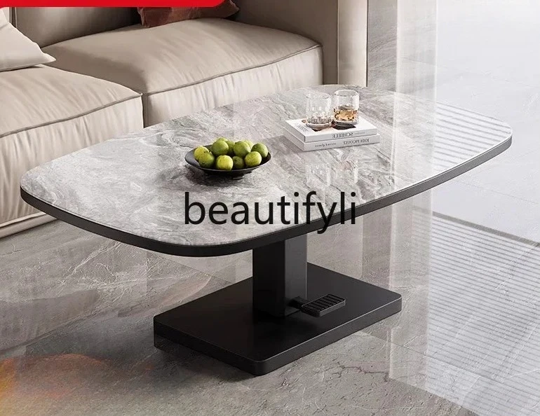 

Lifting coffee dining table tempered glass foot pedal lifting small apartment dual-purpose simple living room tea table