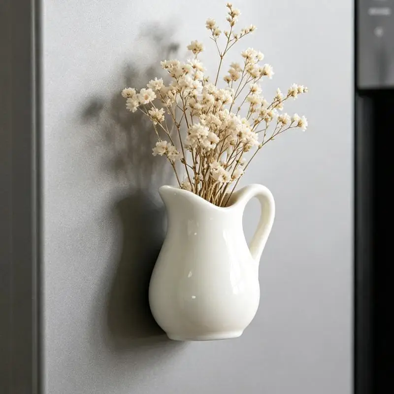 SU Mini Ceramic Vase Fridge Magnet 3D Micro Landscape Decorative Plant Pot Magnet For Refrigerator Kitchen Living Room Ornament