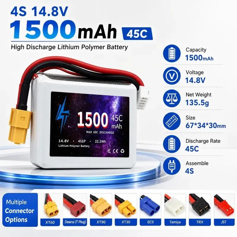 for 14.8V 1500mAh 45C 4S High Rate Lithium Battery for Model Aircraft Drone Fixed Wing RC Plane Factory Sales