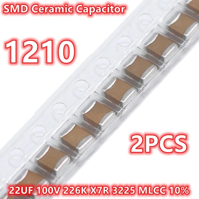 Capacitor cerâmico original de IC de SMD, 1210, 22UF, 100V, 226K, X7R, 3225, MLCC, 10%, 2 PCes