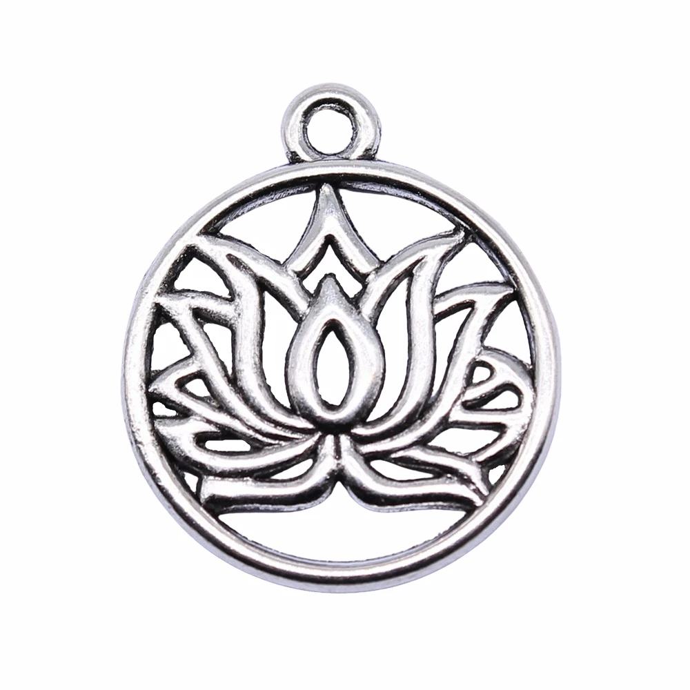 WYSIWYG 20pcs 19x19mm Antique Silver Color Round Lotus Charms Pendant For Jewelry Making DIY Jewelry Findings