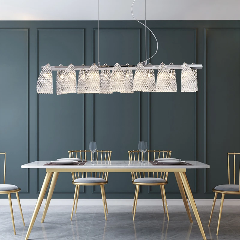 Simple Modern Transparent Long Chandelier Glass Creative Dining Table Lamp Luxury Home Decoration Lustres for Living Room