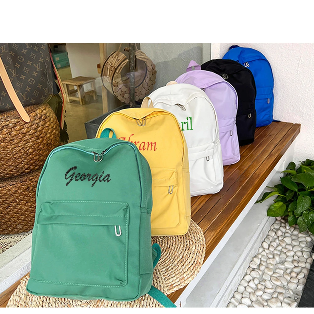 Simple Student Backpacks Personalized Name Spring and Summer Large Capacity Outdoor Girls\' Backpacks Solid Color Nylon Backpacks