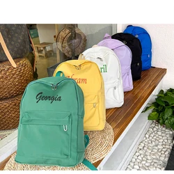 Mochilas estudantis simples com nome personalizado, grande capacidade, mochilas femininas ao ar livre, cor sólida, primavera e verão