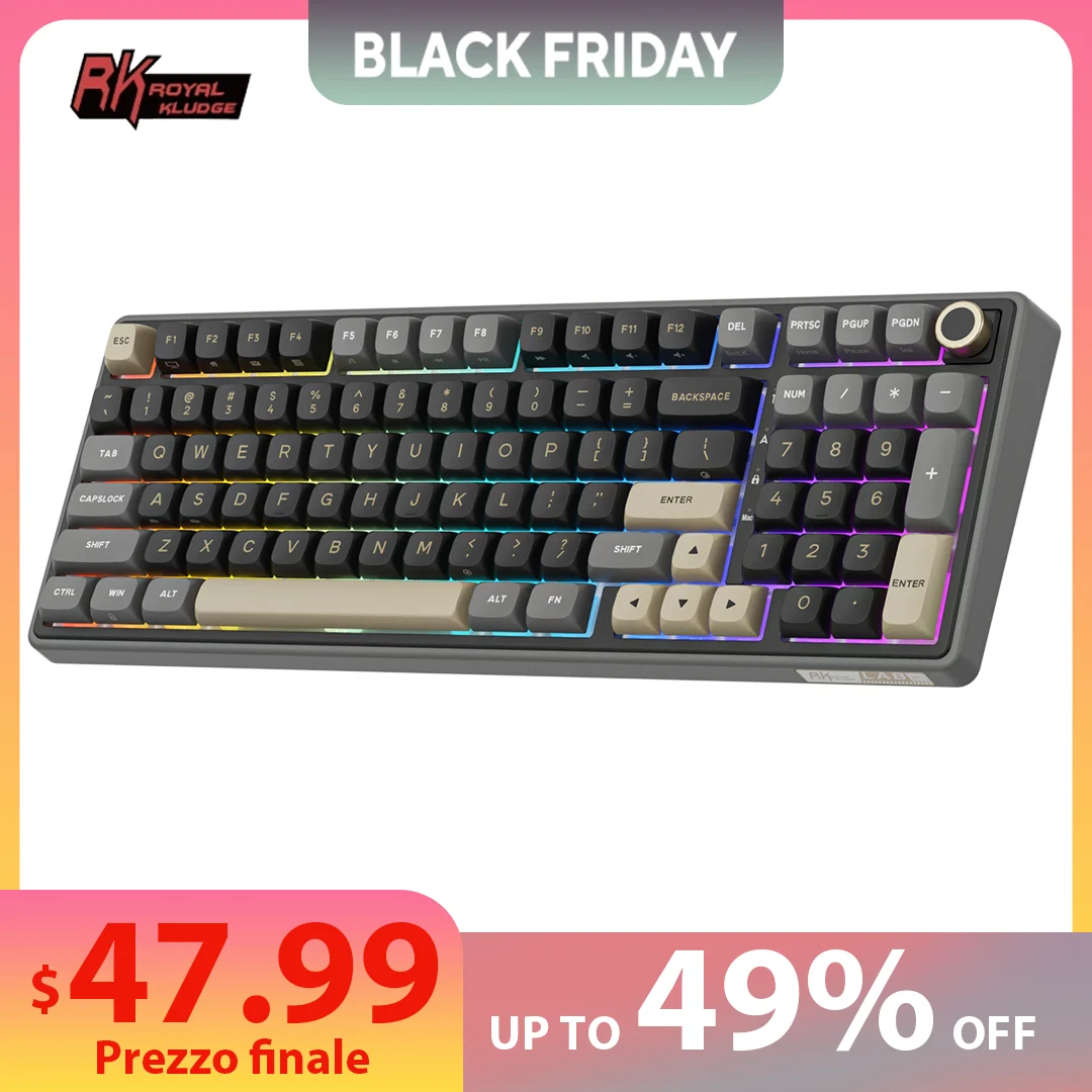 

RK ROYAL KLUDGE R98Pro Прокладка Проводная механическая клавиатура 98-клавиш RGB с возможностью горячей замены Съемная кнопка Клавиатура для геймеров Колпачки для клавиш из ПБТ